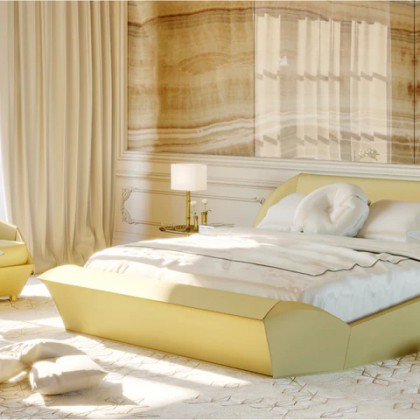 Contemporary Gold Leather Upholstered Bed - Lotus 02