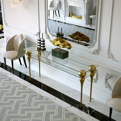 Luxury Glossy Gold Console Table - Lotus