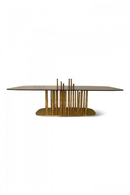 Luxury Gold Plated Bamboo Glass Coffee Table - Lotus