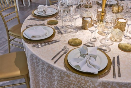 Damask fabric for hotel table linen Rostow gold